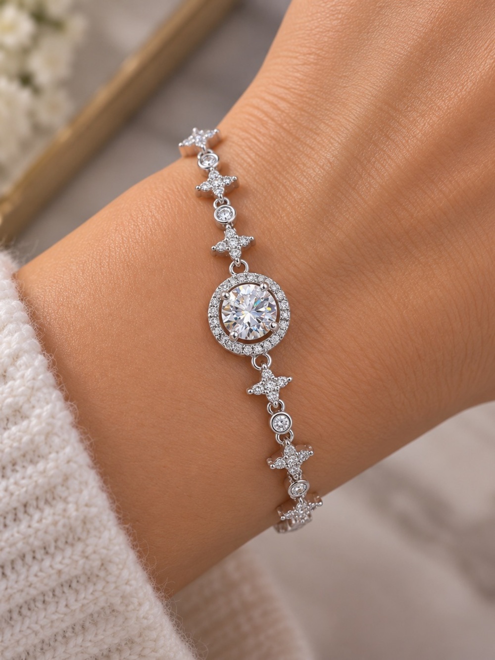 💎 1 CT Moissanite Celestial Bracelet – Silver Plated